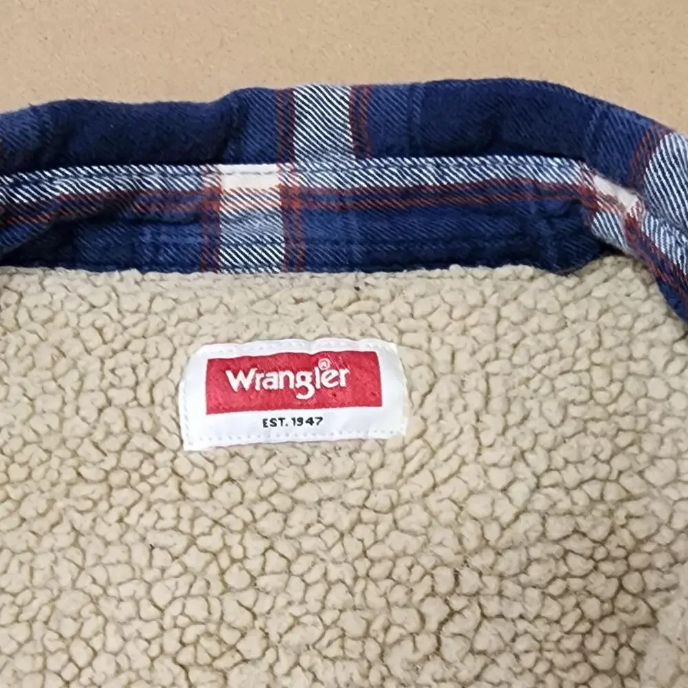 Wrangler Jacket Mens 2XL Blue Plaid Flannel Sherpa Lined Workwear Winter